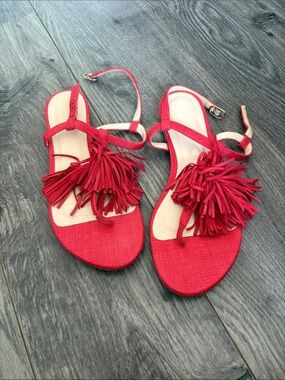 Club Monaco Women's Red Tassel Ankle-Strap Sandals - Size 38